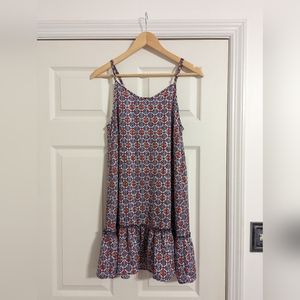 ODEL Dress blue, red and cream sleeveless ruffle hem size 4